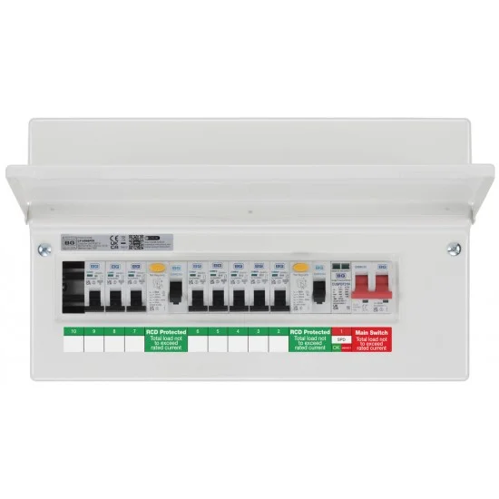 BG SPD 9 Way Metal Dual RCD (A) C/Unit c/w 8xMCBs
