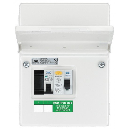 BG Metal Shower Unit RCD (A) 1x50A MCB