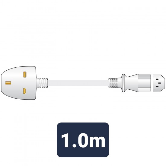 UK Plug to IEC Socket Lead 1m White