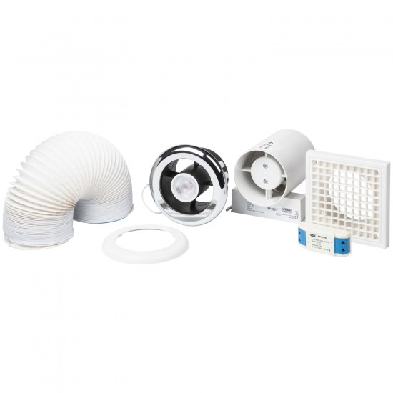 100mm Showerlite Fan/Timer Kit Chrome/White