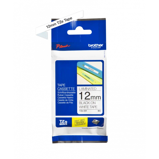 TZE-231 12mm Tape Black on White 8m