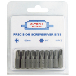 Pozi 1 x 25mm Screwdriver Bits (Card of 10)