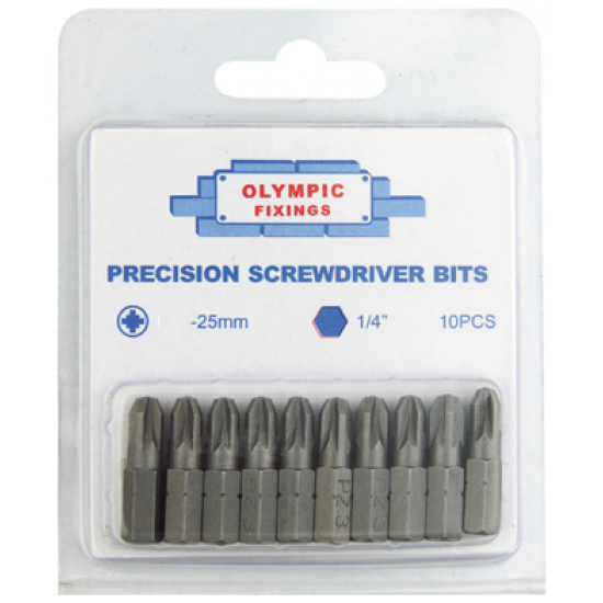 Pozi 1 x 25mm Screwdriver Bits (Card of 10)