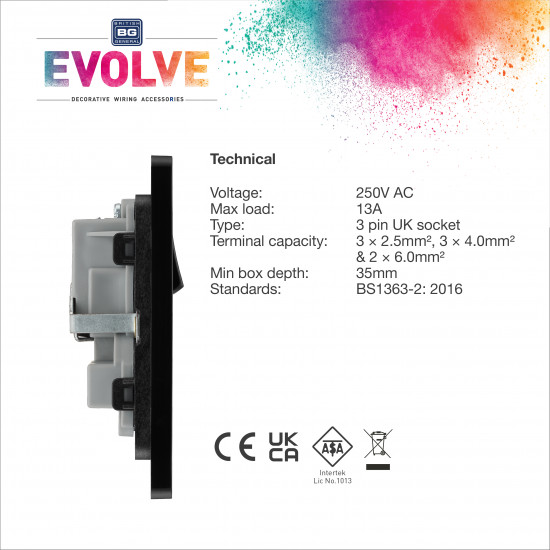 BG Evolve 2G Switched Socket Matt Black