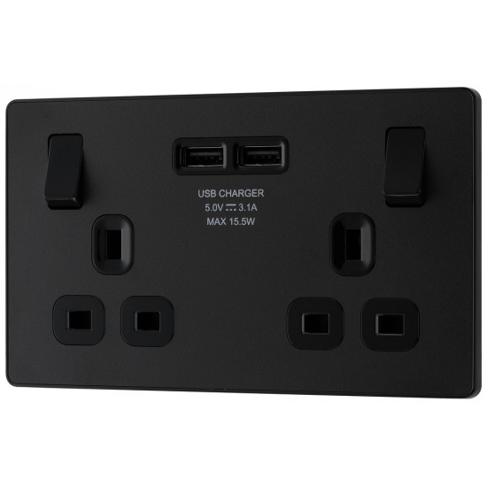 BG Evolve 2G USB Switched Socket Matt Black