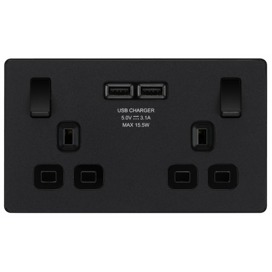 BG Evolve 2G USB Switched Socket Matt Black