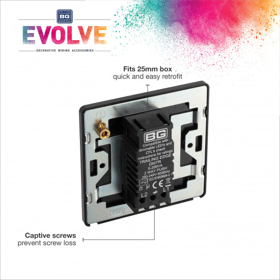 BG Evolve 1G Dimmer Switch P/P Matt Black