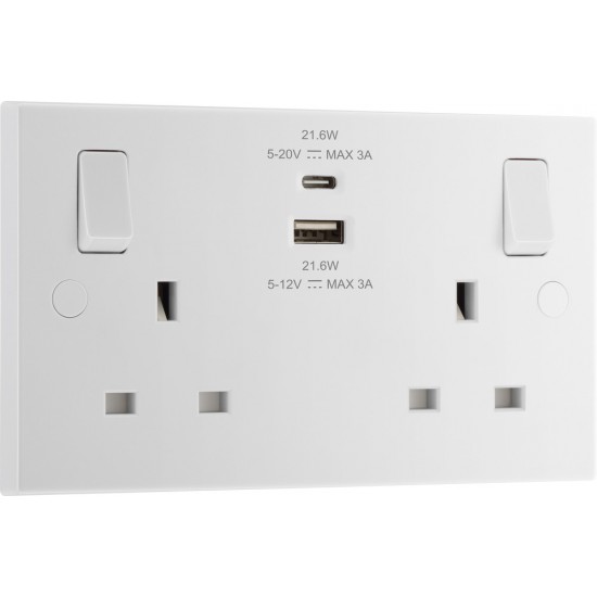 BG 2G 13amp Sw/Socket DP 1xA 1xC USB 22w