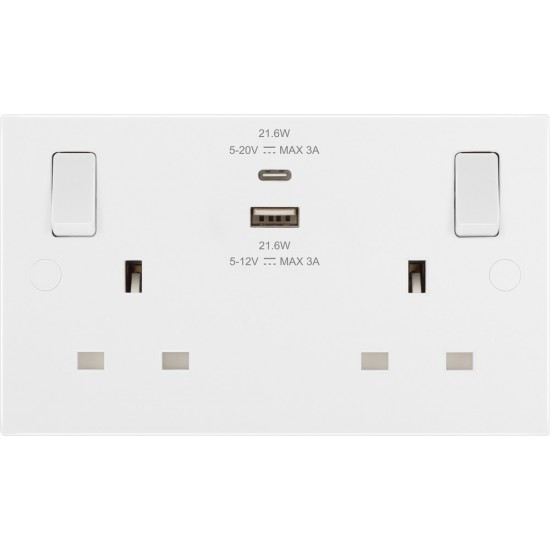 BG 2G 13amp Sw/Socket DP 1xA 1xC USB 22w