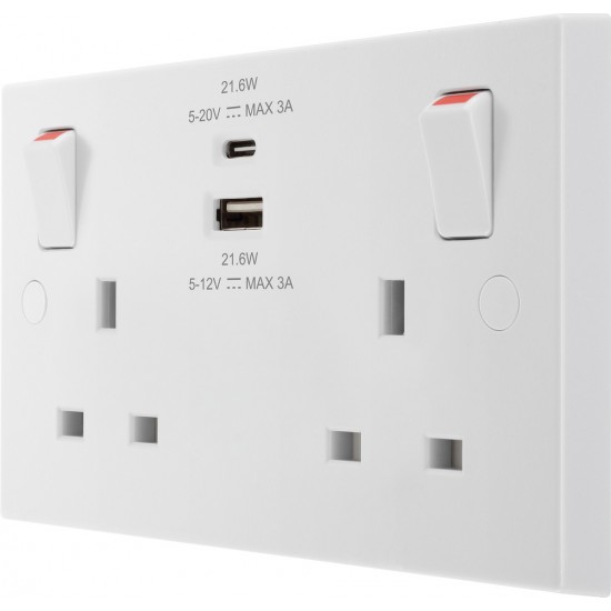 BG 2G 13amp Sw/Socket DP 1xA 1xC USB 22w
