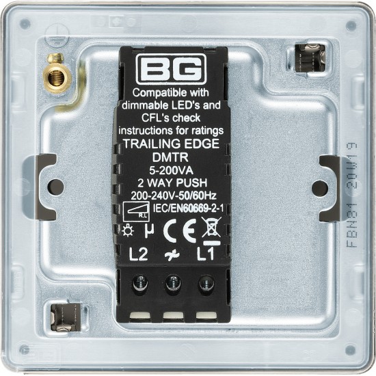 BG Nexus FP 1G Dimmer Switch P/P 400w-B/Nickel (FB BG Nexus FP 1G Dimmer Switch P/P 400w-B/Nickel (FB