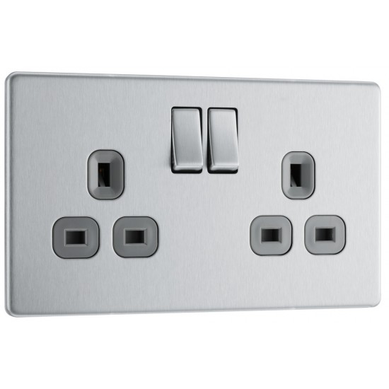 BG Nexus FP 2G Switched Socket-B/Steel (FBS22G) BG Nexus FP 2G Switched Socket-B/Steel (FBS22G)