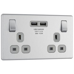 BG Nexus FP 2G Switched Socket-B/Steel c/w 2xUSB