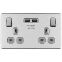 BG Nexus FP 2G Switched Socket-B/Steel c/w 2xUSB