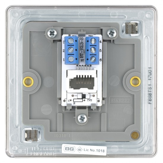 BG Nexus FP Slave Telephone Socket-B/Steel (FBSBTS1)