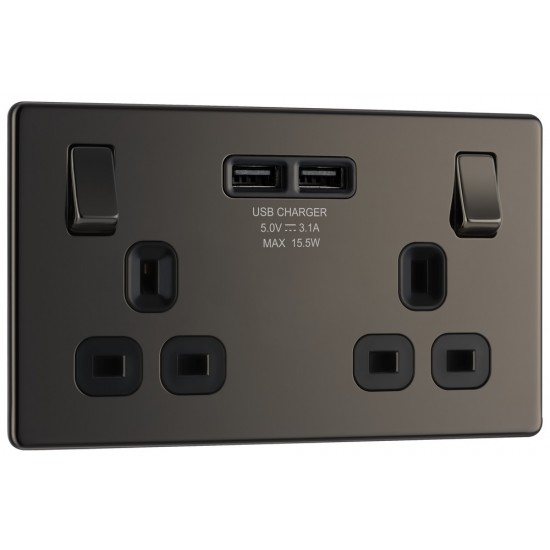 BG Nexus FP 2G Switched Socket-B/Nickel c/w 2xUSB