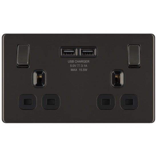 BG Nexus FP 2G Switched Socket-B/Nickel c/w 2xUSB