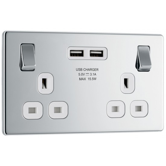 BG Nexus FP 2G Switched Socket-P/Chrome c/w 2xUSB