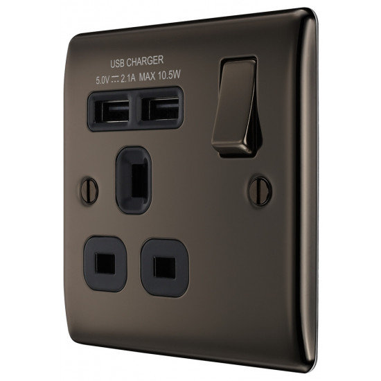 BG Nexus B/Nickel 1G Switched Socket 2xUSB