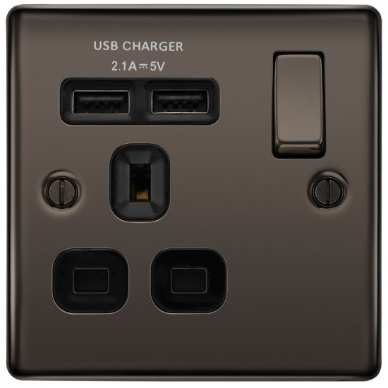 BG Nexus B/Nickel 1G Switched Socket 2xUSB