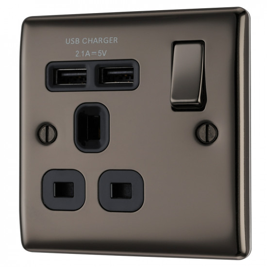 BG Nexus B/Nickel 1G Switched Socket 2xUSB