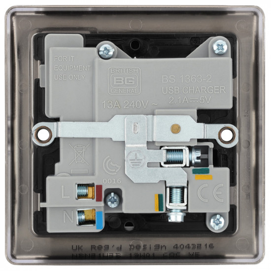 BG Nexus B/Nickel 1G Switched Socket 2xUSB