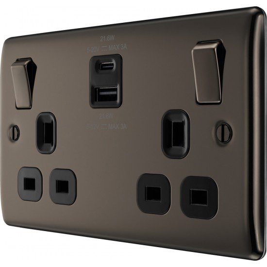BG Nexus B/Nickel 2G Switched Socket USB A & C