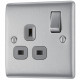 BG Nexus Brushed Steel 1G Switched Socket-Grey