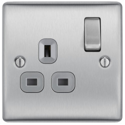 BG Nexus Brushed Steel 1G Switched Socket-Grey