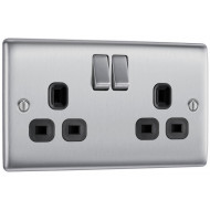 BG Nexus Brushed Steel 2G Switched Socket-Black