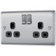 BG Nexus Brushed Steel 2G Switched Socket-Black