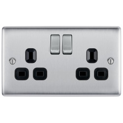 BG Nexus Brushed Steel 2G Switched Socket-Black