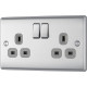 BG Nexus Brushed Steel 2G Switched Socket-Grey