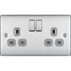 BG Nexus Brushed Steel 2G Switched Socket-Grey