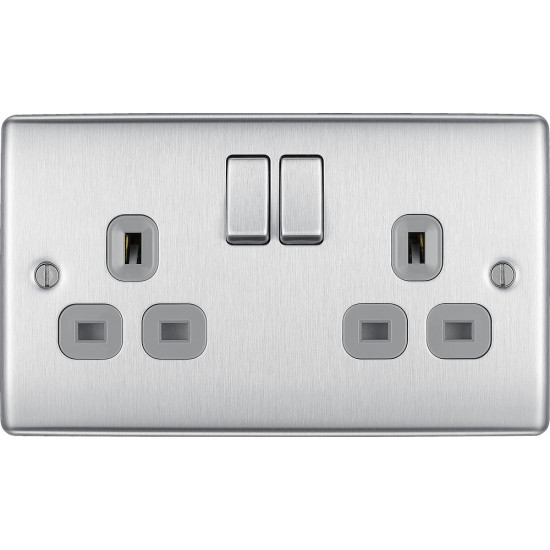 BG Nexus Brushed Steel 2G Switched Socket-Grey