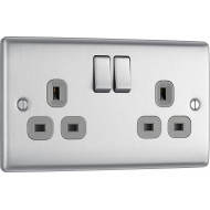 BG Nexus Brushed Steel 2G Switched Socket-Grey