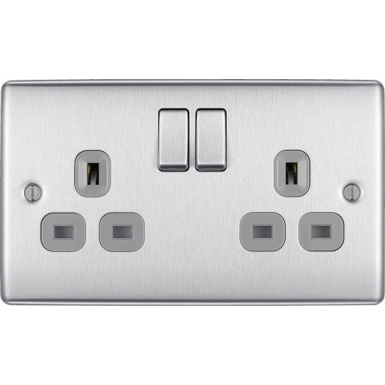 BG Nexus Brushed Steel 2G Switched Socket-Grey