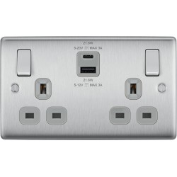 BG Nexus B/Steel 2G Switched Socket USB A & C-Grey
