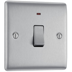 BG Nexus Brushed Steel 20amp DP Switch/Neon