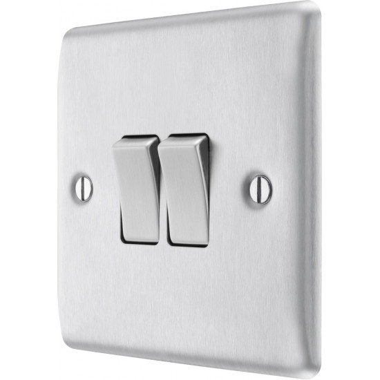 BG Nexus Brushed Steel 2 Gang 2 Way Switch