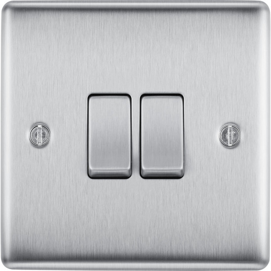 BG Nexus Brushed Steel 2 Gang 2 Way Switch