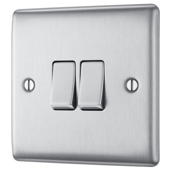 BG Nexus Brushed Steel 2 Gang 2 Way Switch
