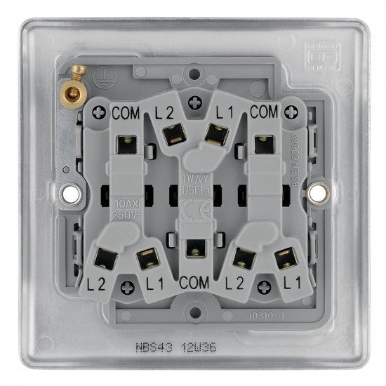 BG Nexus Brushed Steel 3 Gang 2 Way Switch