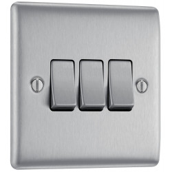 BG Nexus Brushed Steel 3 Gang 2 Way Switch