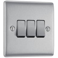 BG Nexus Brushed Steel 3 Gang 2 Way Switch