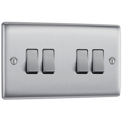 BG Nexus Brushed Steel 4 Gang 2 Way Switch