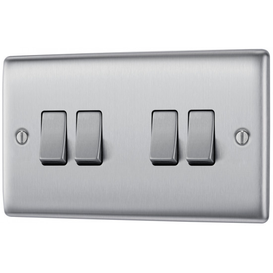 BG Nexus Brushed Steel 4 Gang 2 Way Switch