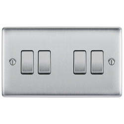 BG Nexus Brushed Steel 4 Gang 2 Way Switch