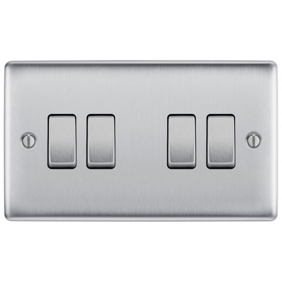 BG Nexus Brushed Steel 4 Gang 2 Way Switch