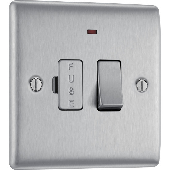 BG Nexus Brushed Steel Switched Spur/LED
